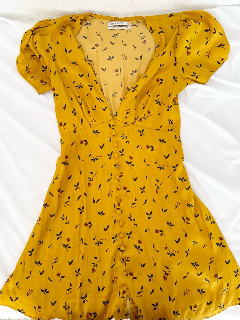 Urban Outfitters Yellow Floral Button Mini Dress